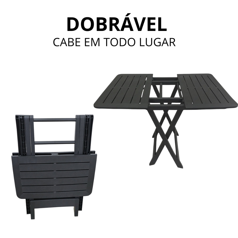 Mesa Quadrada Dobrável Preta